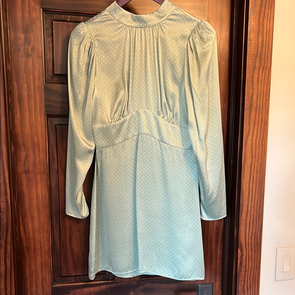 Reformation Samuel Silk Mint Green Polka Dot Dress